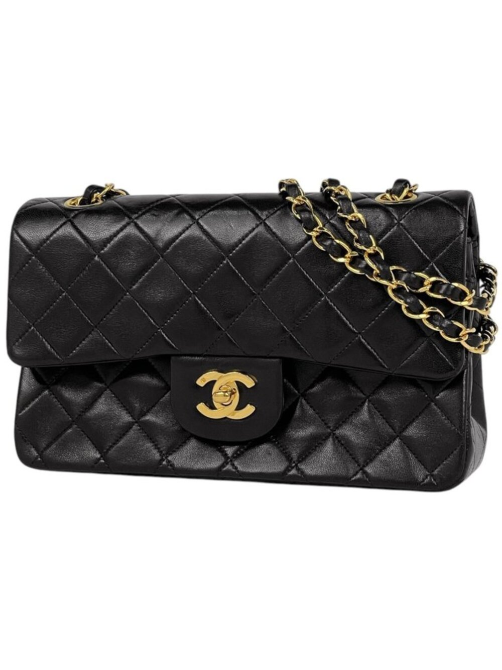 Chanel Shoulder Bag Quilted Double Flap CC Logo Leather Black